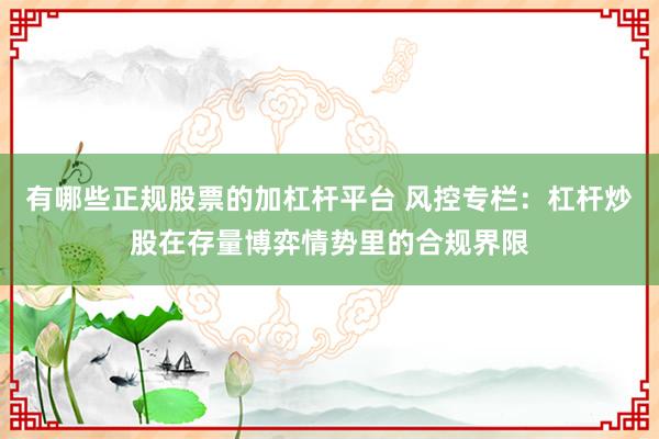 有哪些正规股票的加杠杆平台 风控专栏：杠杆炒股在存量博弈情势里的合规界限